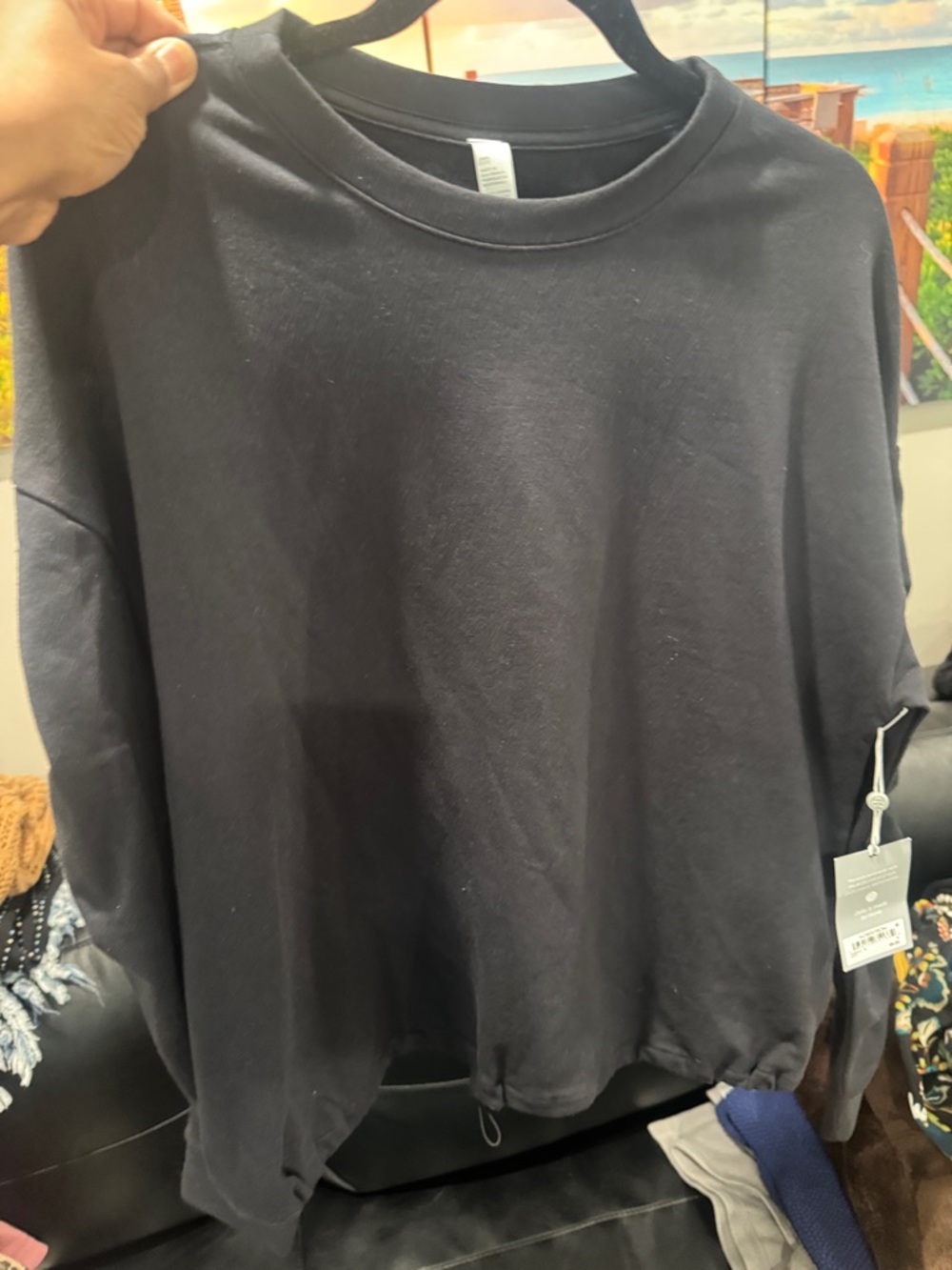 Black Crewneck Drawstring Hem Sweatshirt sz M